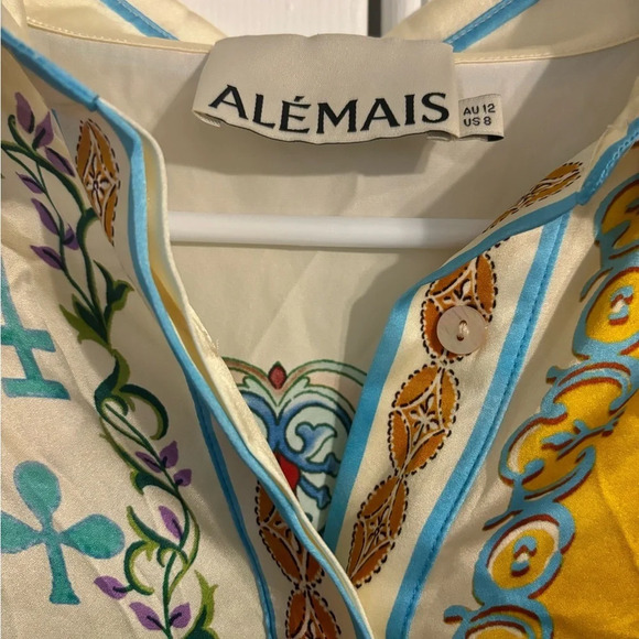 ALEMAIS neimann Marcus Rummy Printed Silk Short-Sleeve Shirt $465 retail - Picture 5 of 6